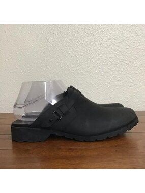 Teva Delavina Black Leather Slip on Clog W/ Buckle Sz 8